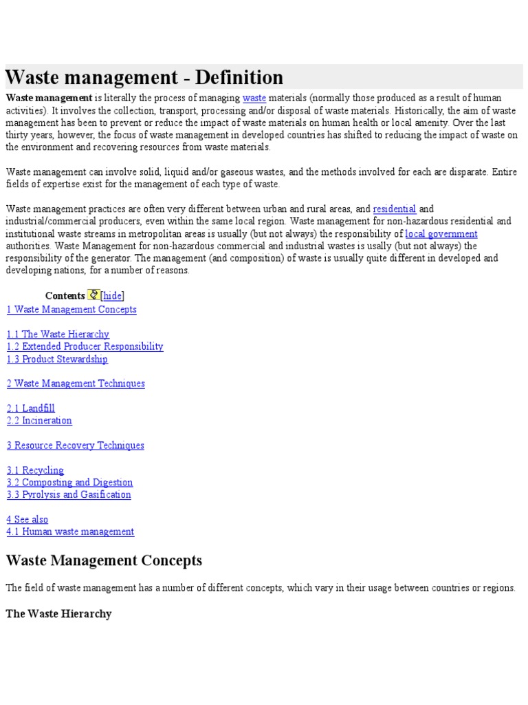 Waste Management Definition PDF Waste Management Incineration