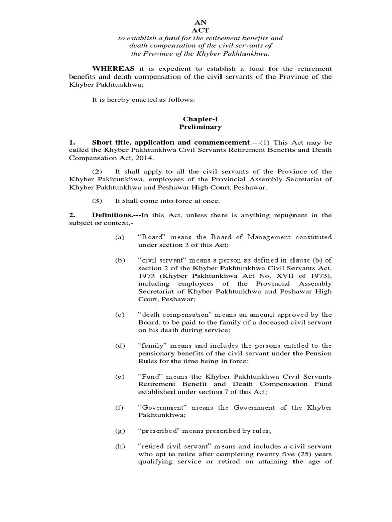 Civil Servants Retirement Benefits and Death Compensation Act 2014