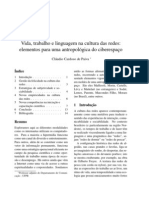 Vida, Trabalho e Linguagem Na Cultura Das Redes - Elementos para Uma Antropologia Do Ciberespaco