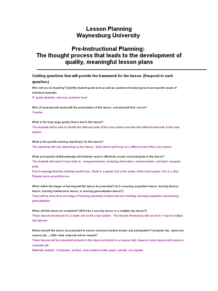 Lesson Planning Solar System Lesson Plan