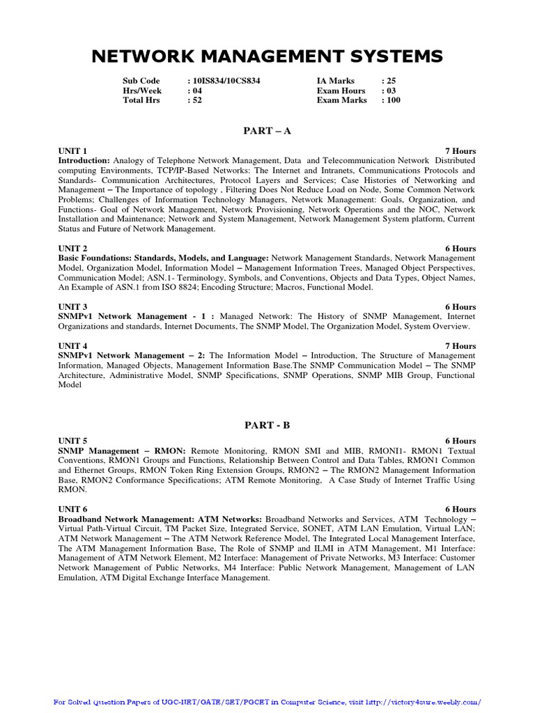 Vtu 8TH Sem Cse Network Management Systems Notes 10CS834 PDF PDF