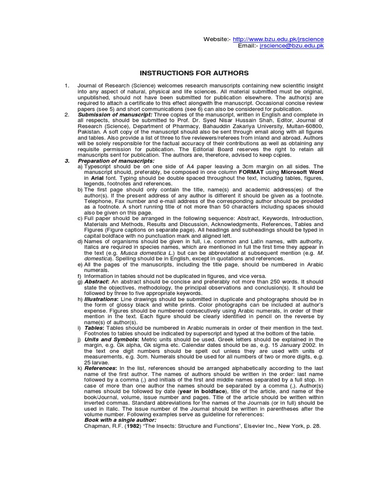 Instruction For Authors | PDF | Academic Journal | Writing