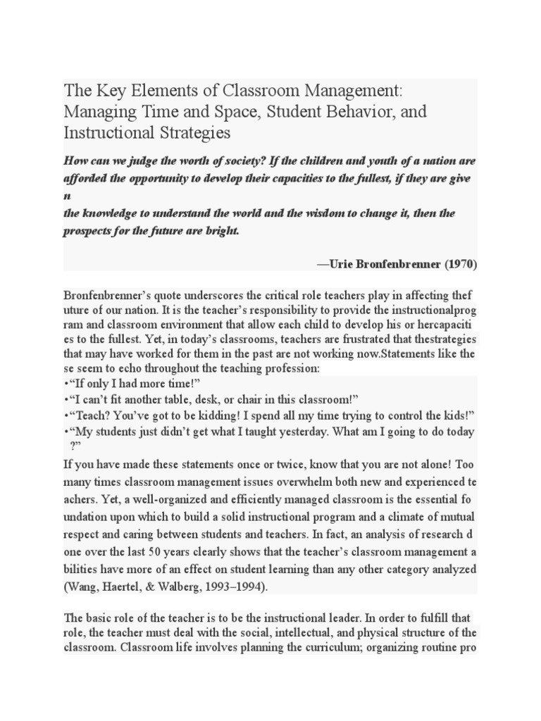 The Key Elements of Classroom Management | PDF | Classroom Management ...