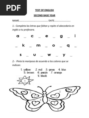219977980 Prueba De Ingles Segundo Basico Colores Abecedario