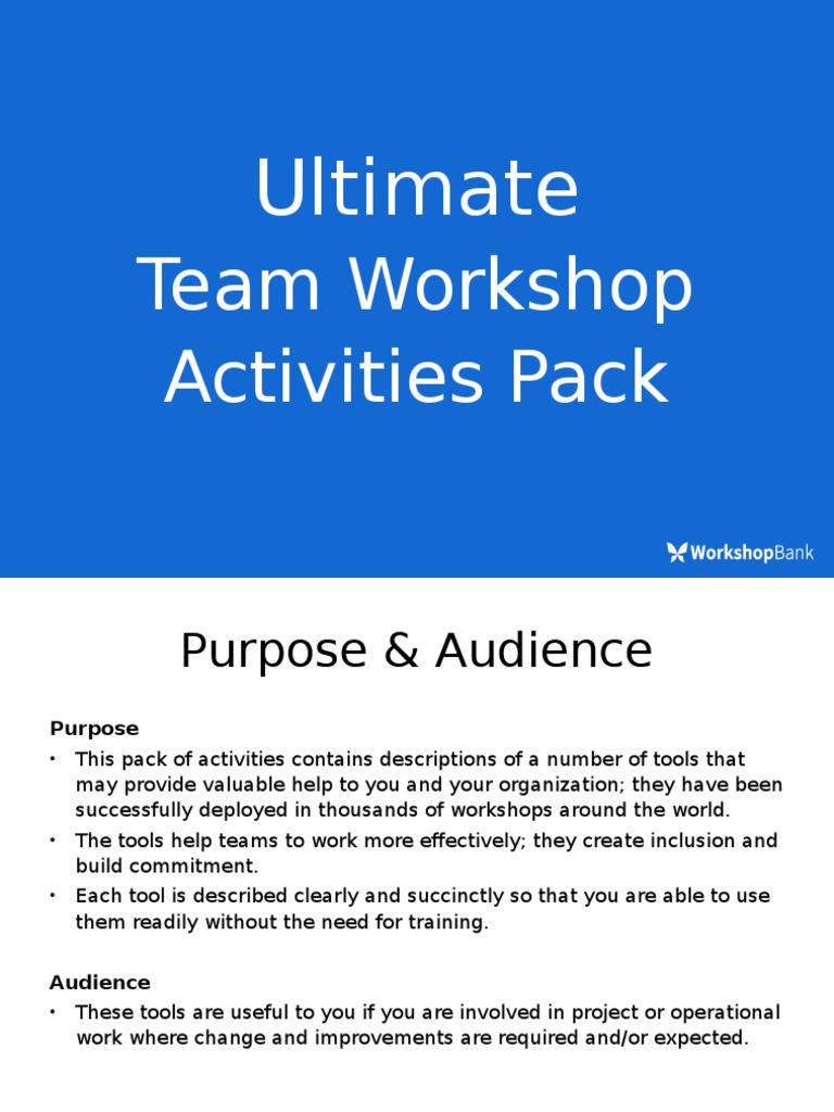 Team Workshop Activities Toolkit | PDF | Brainstorming | Facilitator