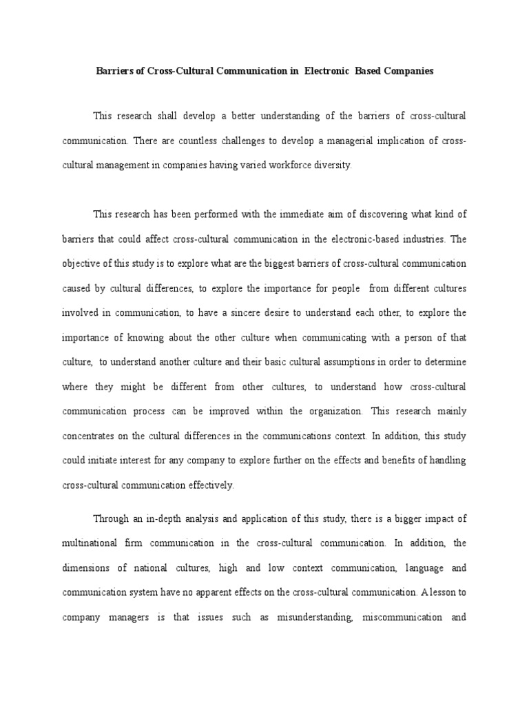 A Study On Barriers of Cross Cultural Communication | PDF | Cross ...