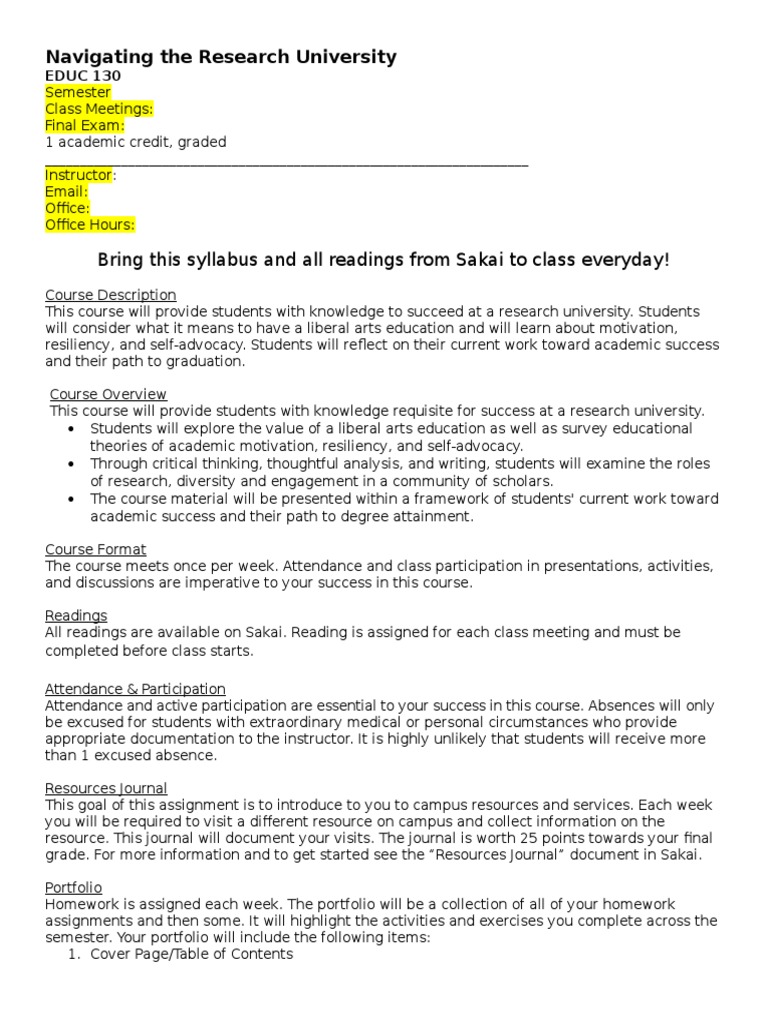 Fall And Spring Educ 130 Syllabus 13 Test Assessment - 