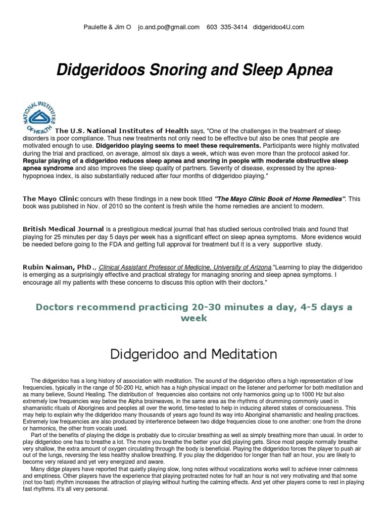 Didgeridoos Snoring and Sleep Apnea PDF Sleep Apnea Snoring