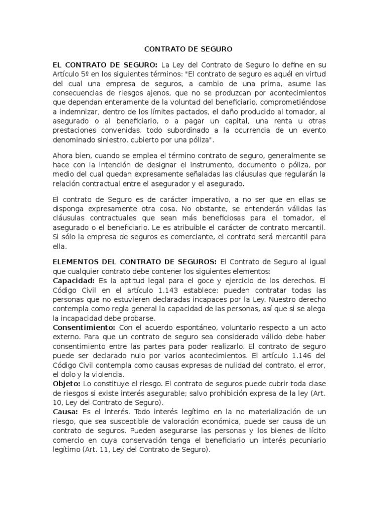 Contrato de Seguro Derecho Mercantil | PDF | Póliza de seguros | Seguro