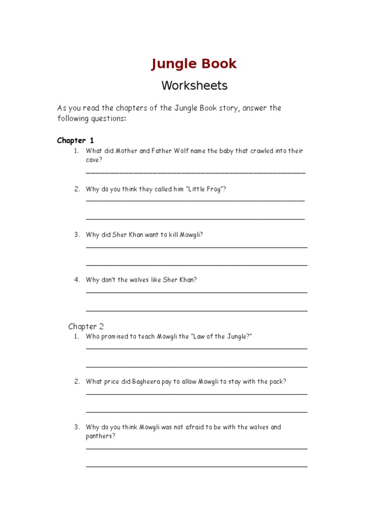 worksheets pdf bagheera shere khan