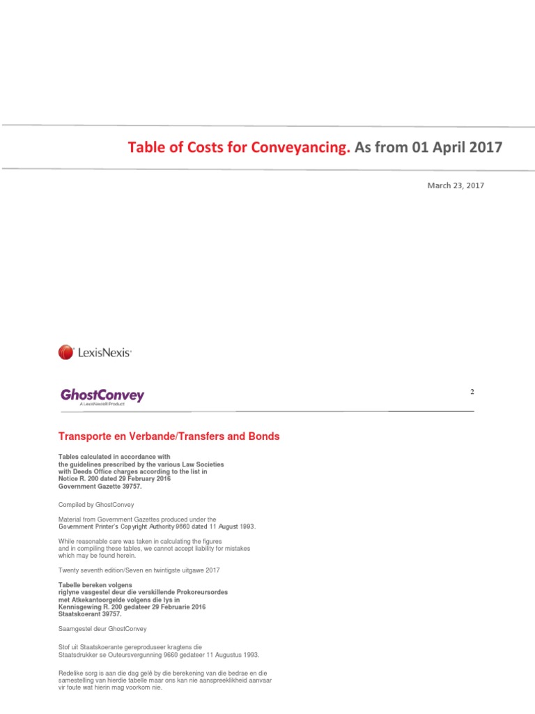 Conveyancing Fees From April 2017 Tables of Costs | PDF | Bonds ...