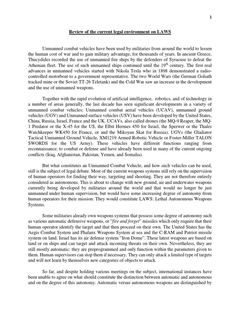 Legal Review of Lethal Autonomous Weapons | PDF | Autonomy | Unmanned ...