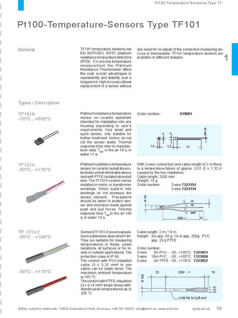 PT100 Detail and Resistance Temperature Chart PDF | PDF | Cable ...