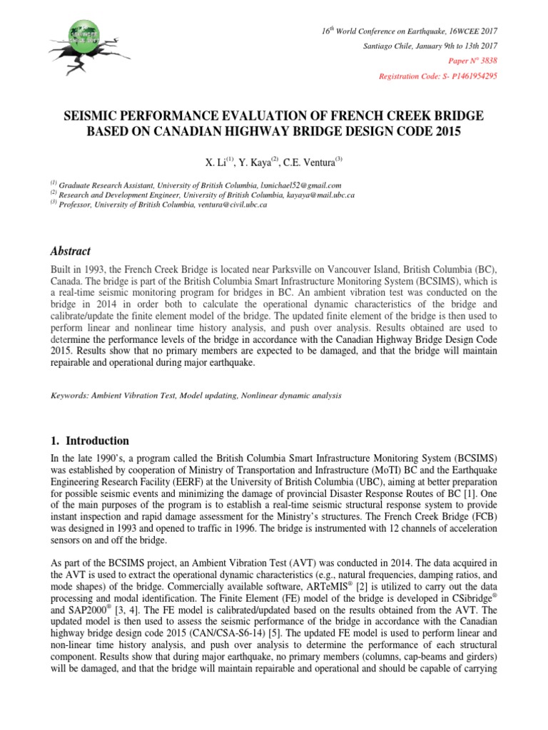 Seismic Performance Evaluation of French Creek Bridgbased On Canadian