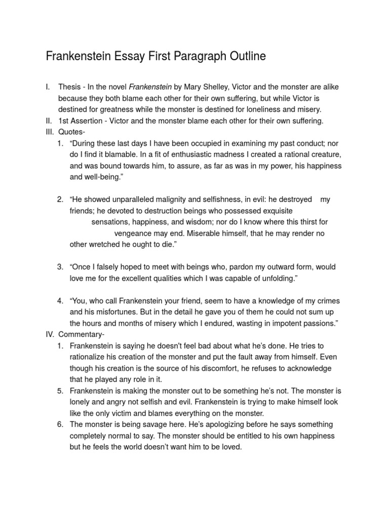 Frankenstein Essay Outline Frankenstein