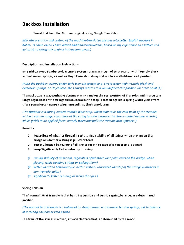 Backbox Installation: Description and Installation Instructions | PDF ...