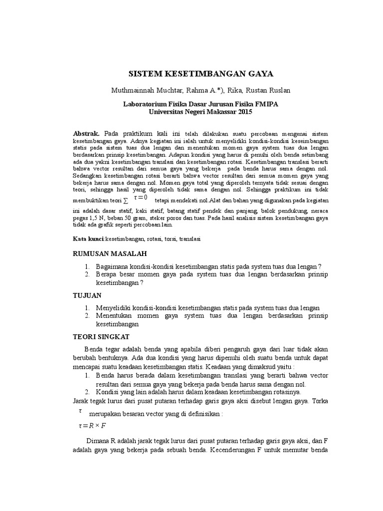 KESETIMBANGAN GAYA PADA SISTEM TUAS DUA LENGAN PDF