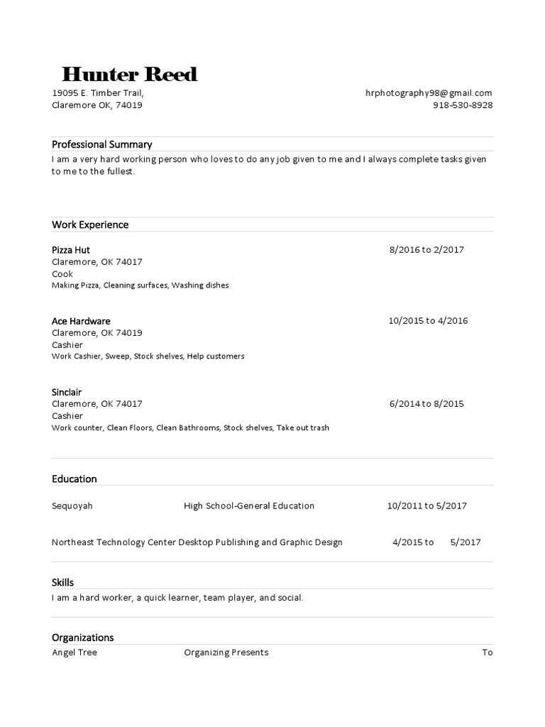 Hunter Reed: Professional Summary | PDF