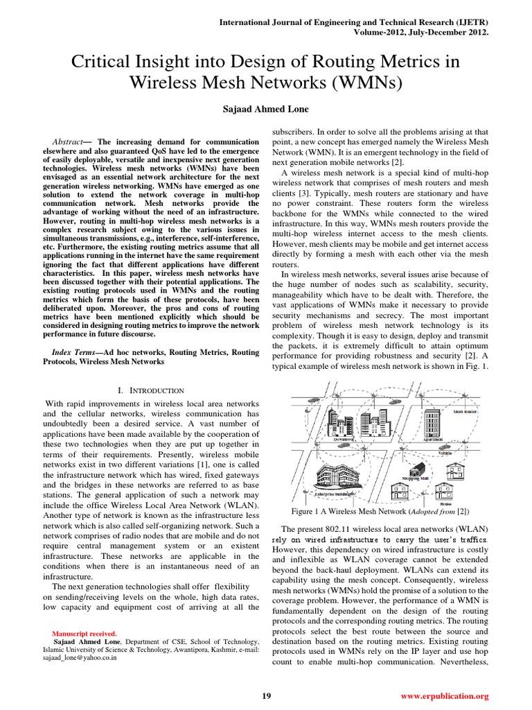 Critical Insight Into Design of Routing Metrics in Wireless Mesh ...