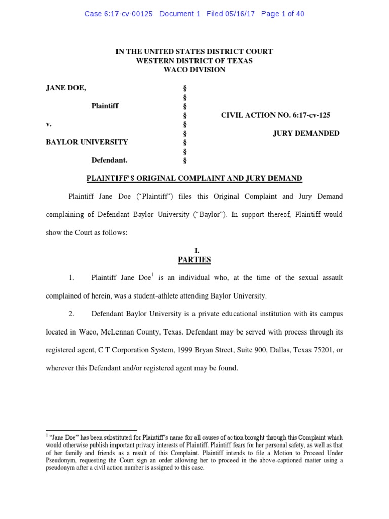 Plaintiff's Original Complaint and Jury Demand | PDF | Title Ix ...