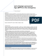 Management of Benign Paroxysmal Positional Vertigo (BPPV) in The Emergency Department