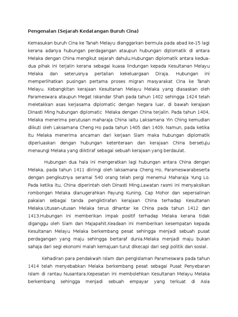 Cara Kemasukan Buruh Cina Ke Tanah Melayu Pdf