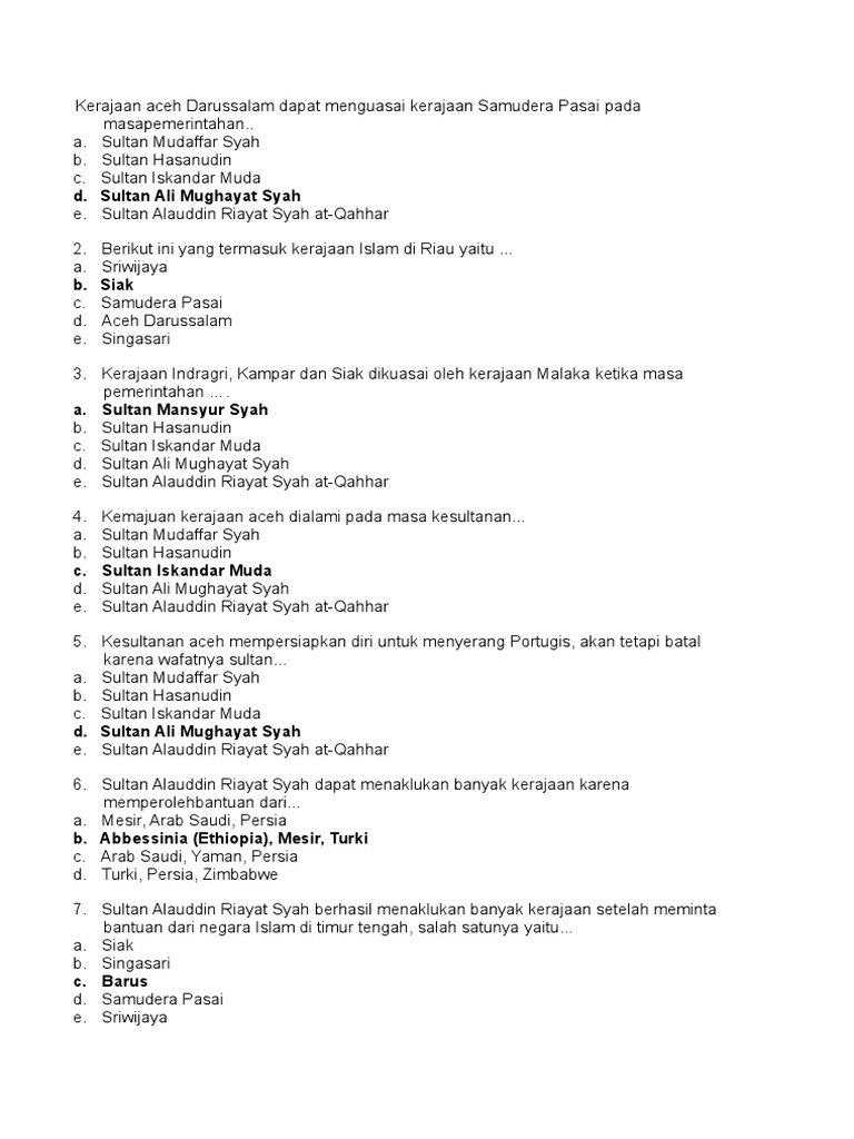 Contoh Soal Kerajaan Aceh Darussalam