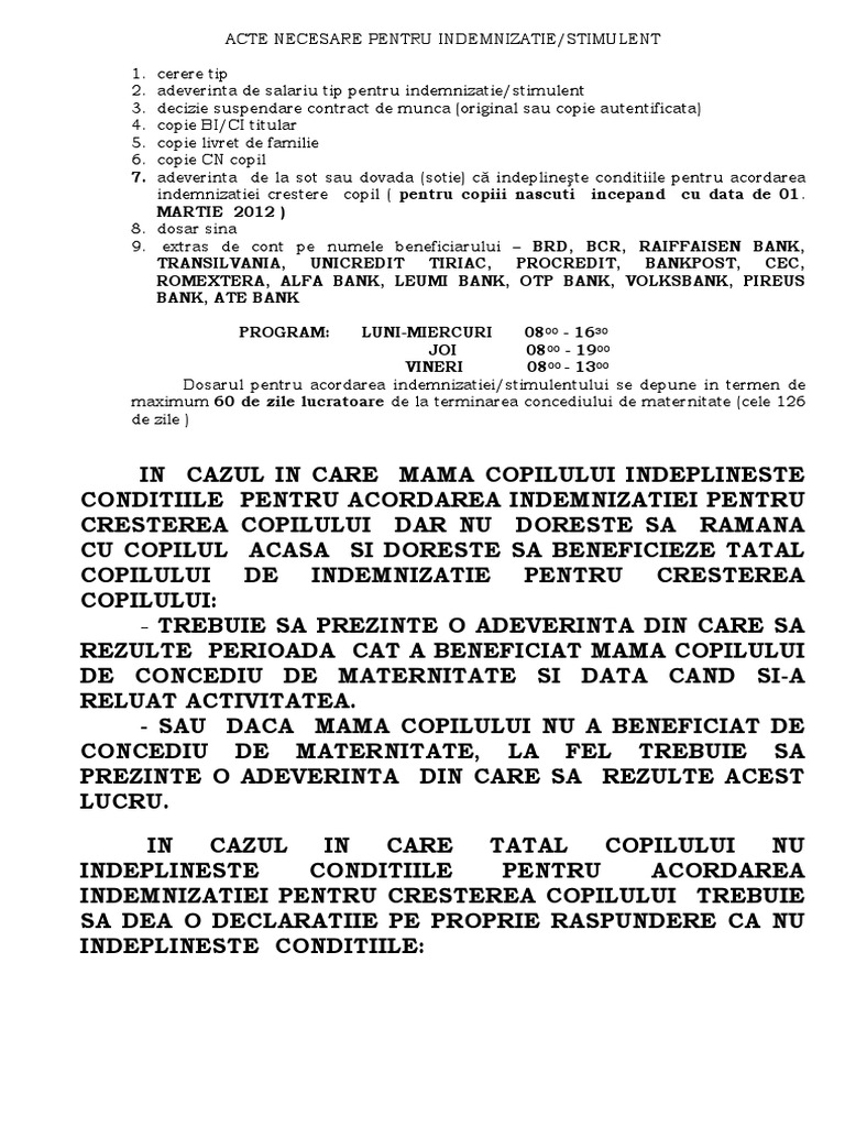 Acte Necesare Pentru Indemnizatie