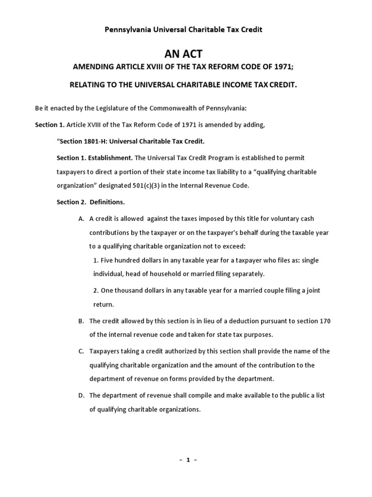 Pennsylvania Universal Tax Credit PDF Tax Credit Taxes