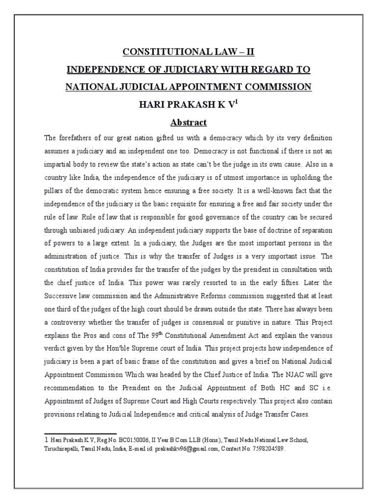 Balancing Judicial Independence and Accountability An Analysis of the