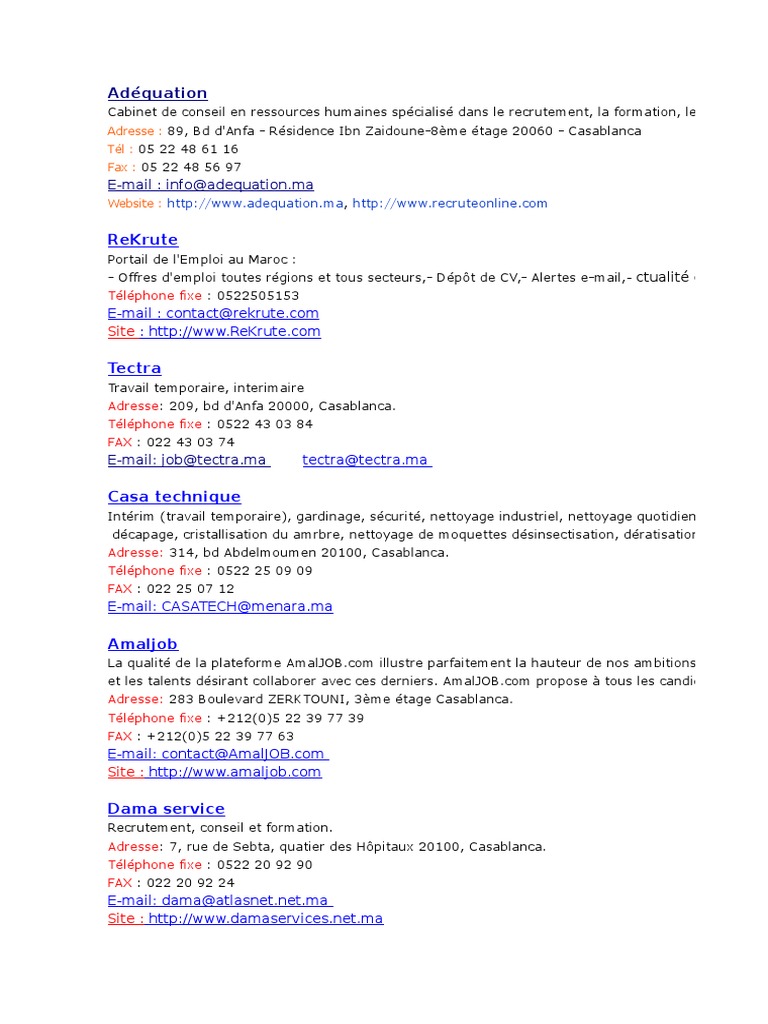 Les de Recrutement Au Maroc PDF Casablanca Recrutement