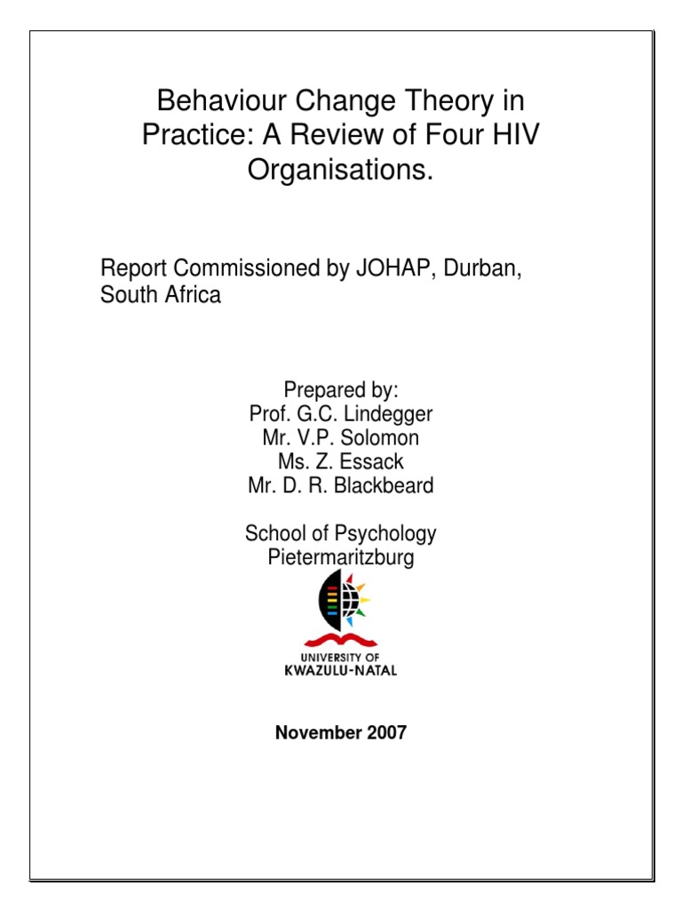 Behaviour Change Theory in Practice: A Review of Four HIV Organisations ...