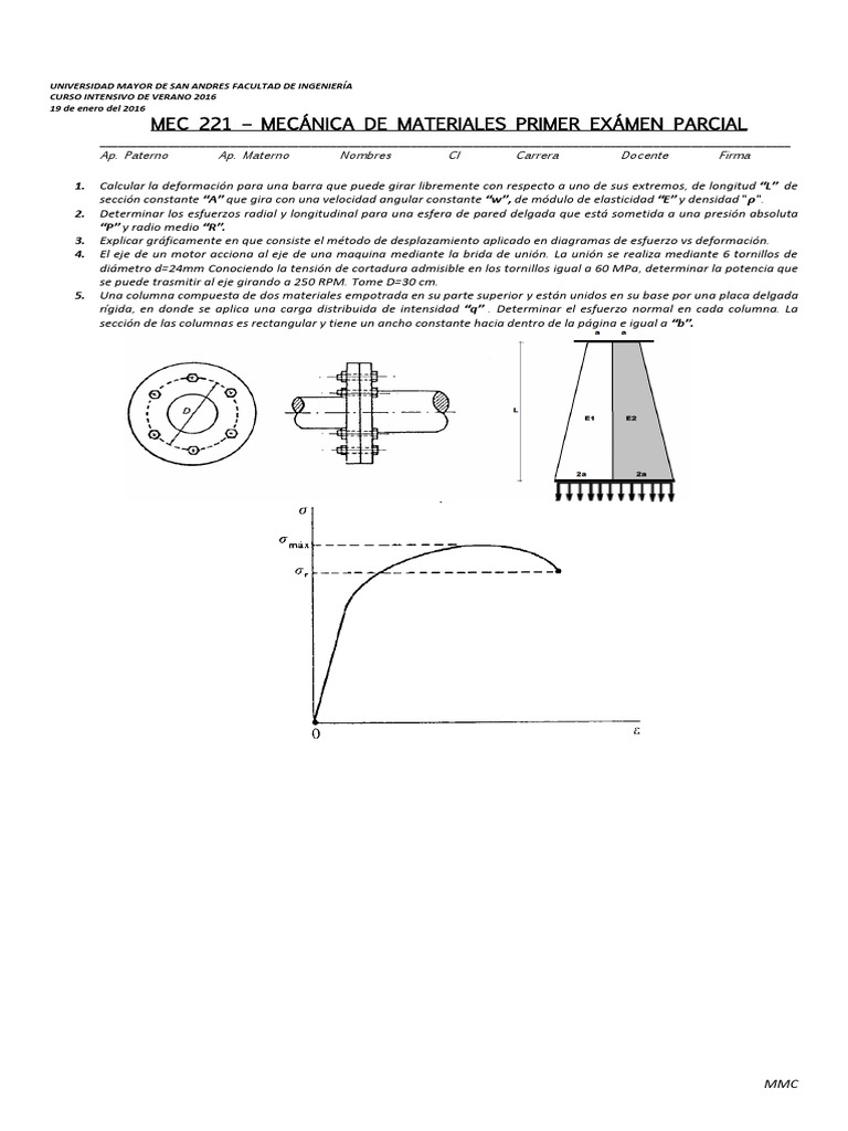 Primer Parcial Mec 221 Verano PDF | PDF | Resistencia de materiales ...