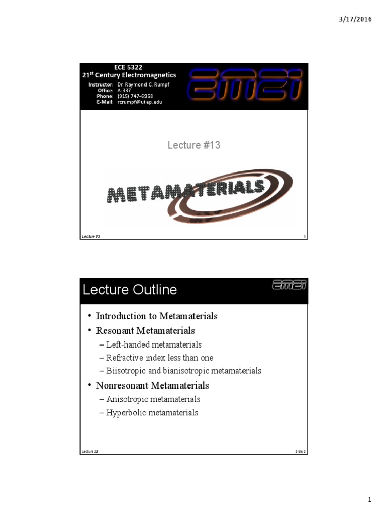 Lecture 13 - Metamaterials | PDF | Metamaterial | Permittivity