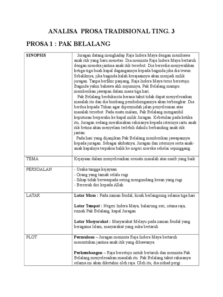 Analisis Prosa Tradisional Ting. 3 | PDF