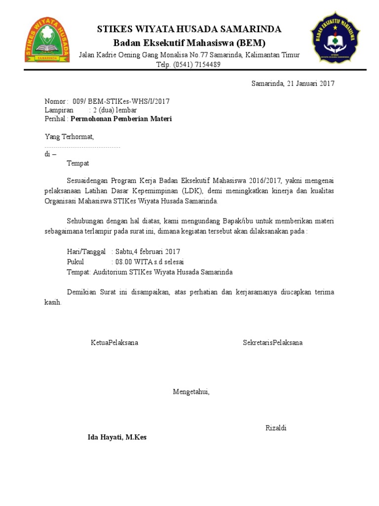 Surat Permohonan Materi