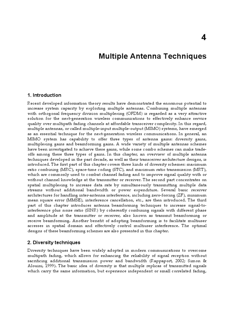 Multiple Antenna Techniques PDF Mimo Data Transmission