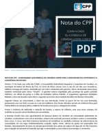 Nota Do Cpp - Comunidade Quilombola de Caraíbas Sofre Com a Voracidade Do Latifúndio e a Conivência Do Estado