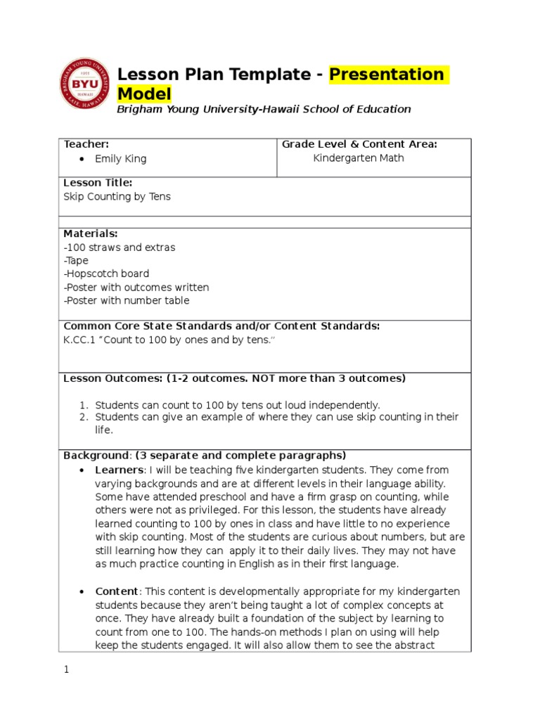 Presentation Model Lesson Plan Template | PDF | Educational Assessment ...