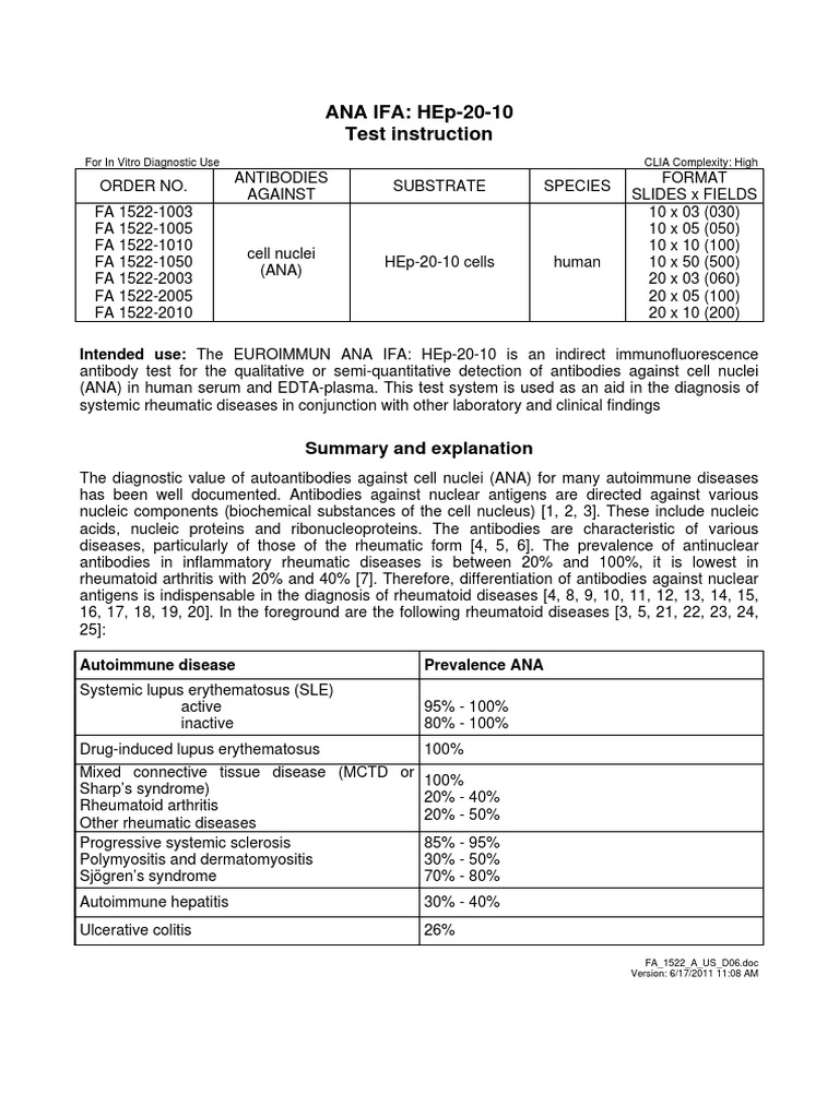 Test Instruction Ana Euroimmun Clinical Medicine Immunology