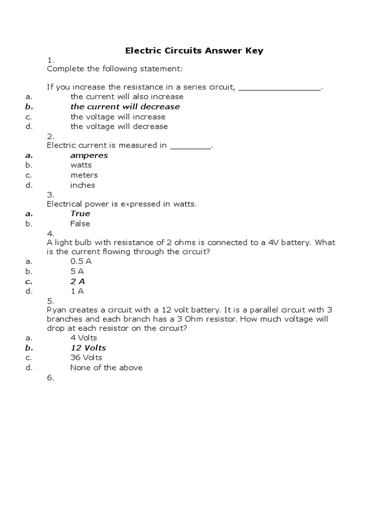 Electric Circuits Answer Key | PDF