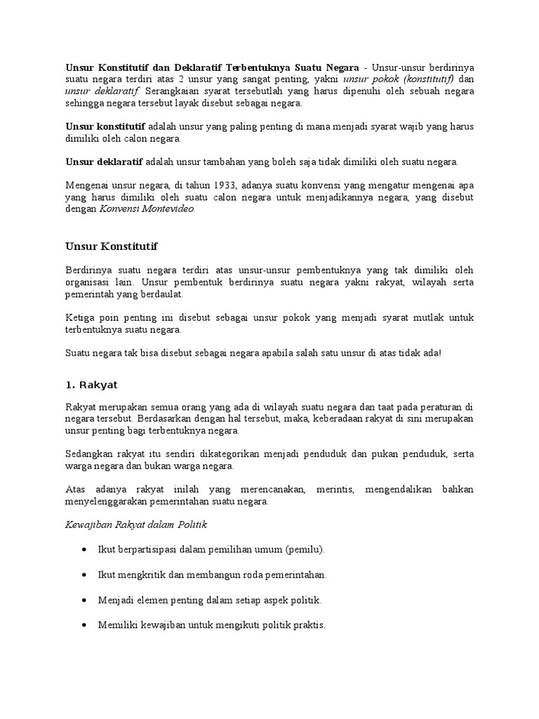 Unsur Konstitutif Dan Deklaratif Terbentuknya Suatu Negara Pdf