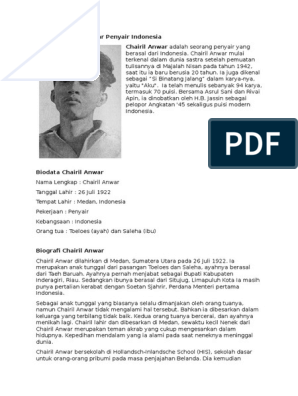 Biografi Chairil Anwar Penyair Indonesia