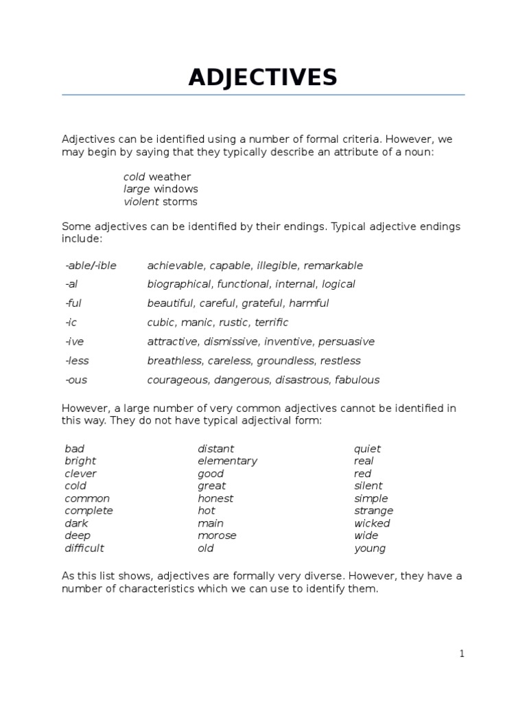 Adjectives Graduation Work | PDF | Adjective | Noun