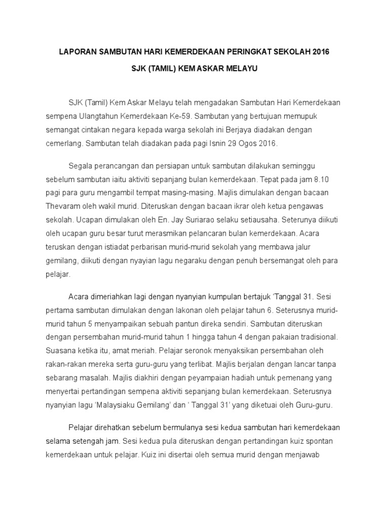Laporan Sambutan Hari Kemerdekaan Peringkat Sekolah 2016 Pdf