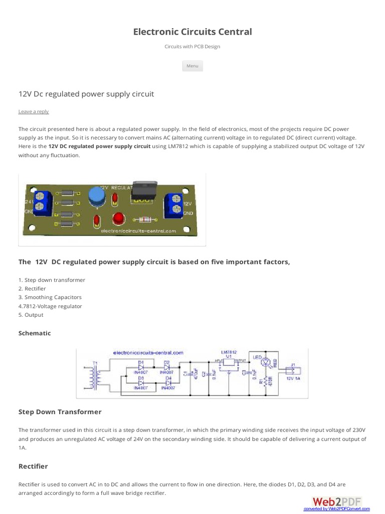 12V DC Regulated Power Supply Circuit | PDF | Rectifier | Power Supply