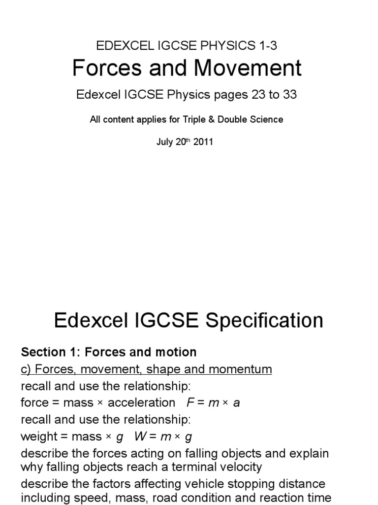 Igcse 13 Forces Movement Mass Gravity