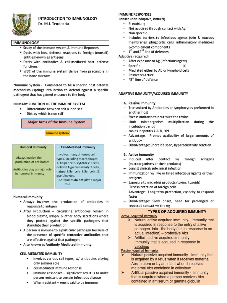 Overview of Immunity Types and Responses | PDF | Adaptive Immune System ...
