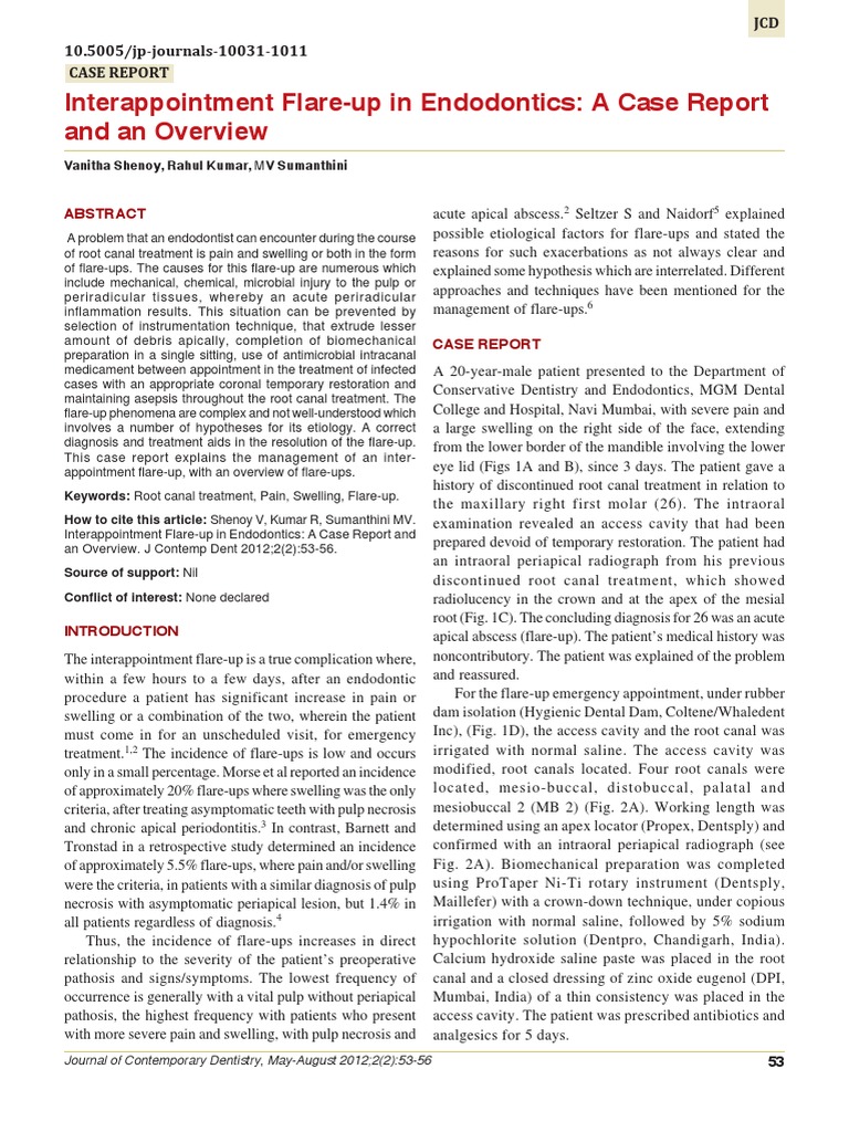 Interappointment FlareUp in Endodontics A Case Report and An Overview