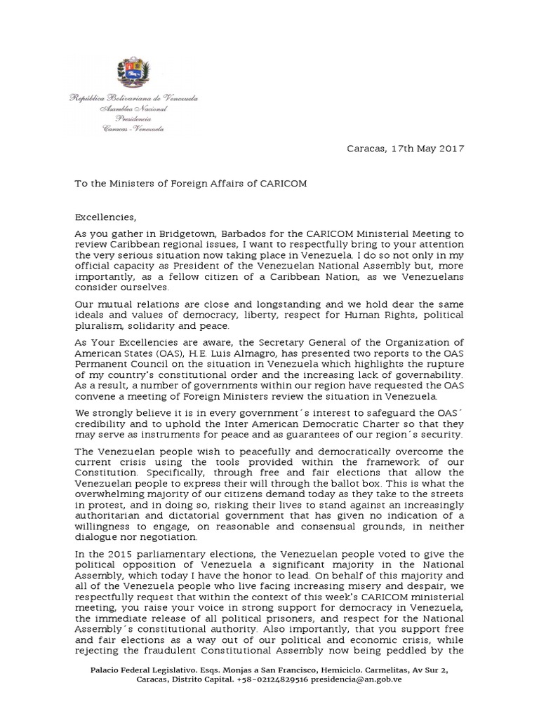 Letter From Julio Borges | PDF | Venezuela | Democracy